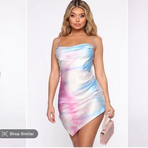 Blue/Pink Satin Asymmetrical Mini